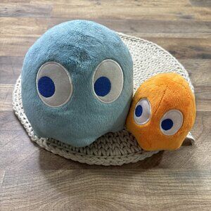 Pac-Man Plush Toys SET of 2 Blue Orange Plushies 4” & 6” Namco